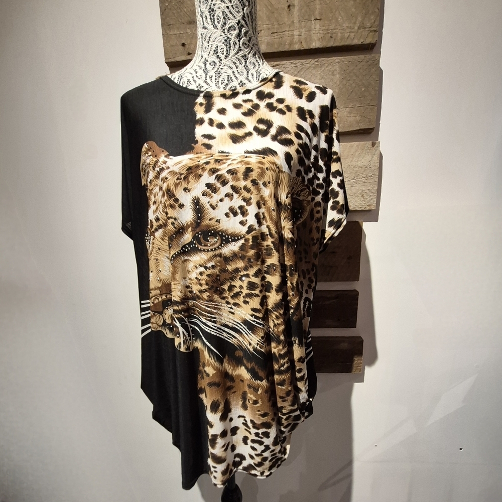 Leopard Print Women's Top - Black and Brown